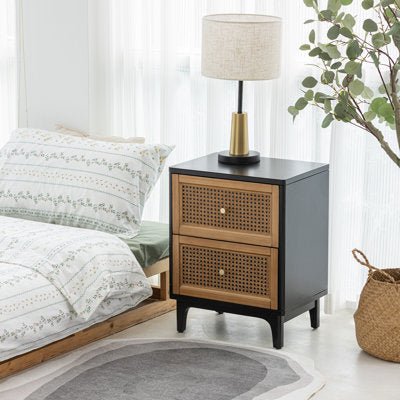 Black Finish Cane Bedside Table - Afday