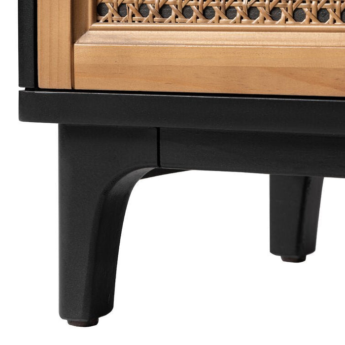 Black Finish Cane Bedside Table - Afday