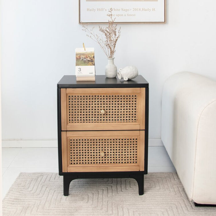 Black Finish Cane Bedside Table - Afday