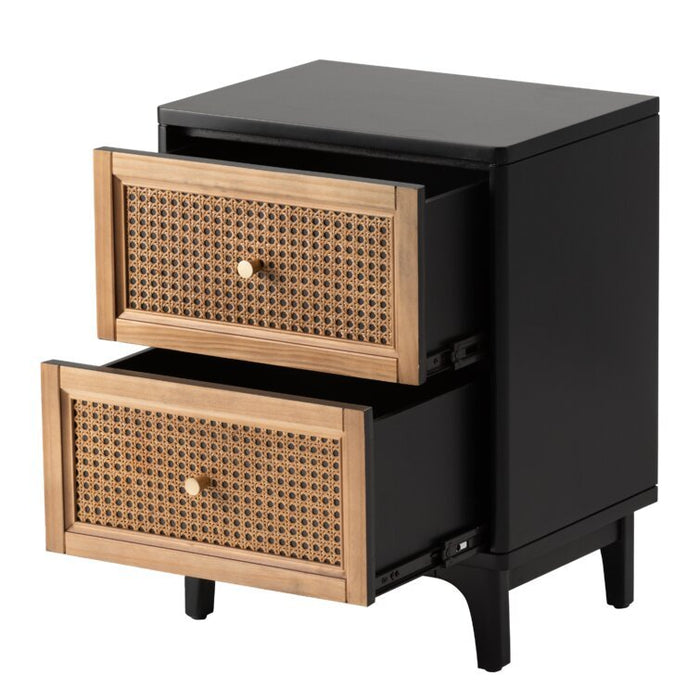 Black Finish Cane Bedside Table - Afday