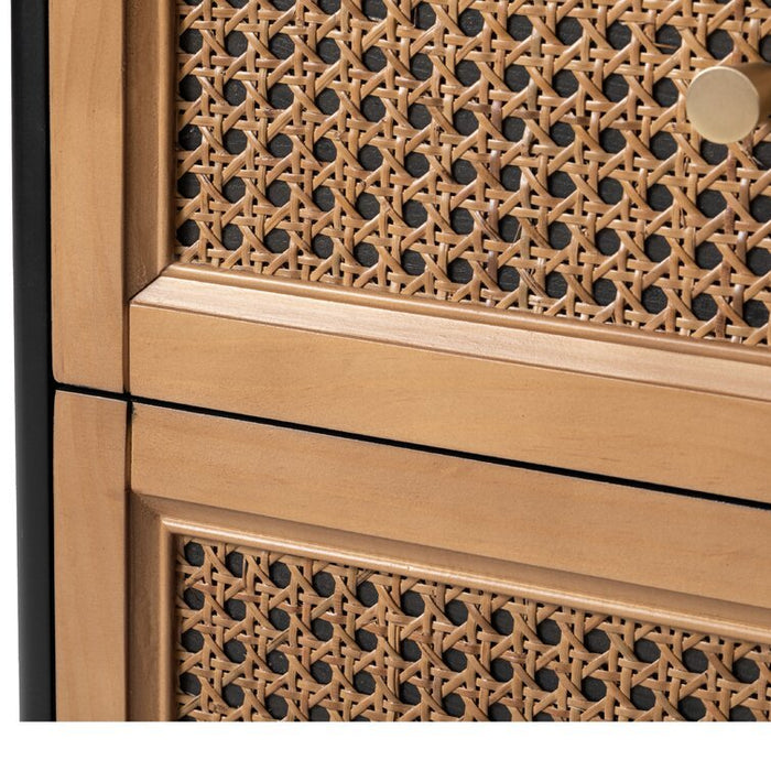 Black Finish Cane Bedside Table - Afday