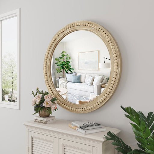 Elle Round Wood Wall Mirror - Afday