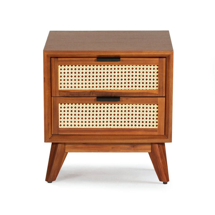 Rattan Double Drawer Bedside Table - Afday