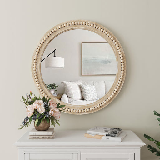 Elle Round Wood Wall Mirror - Afday