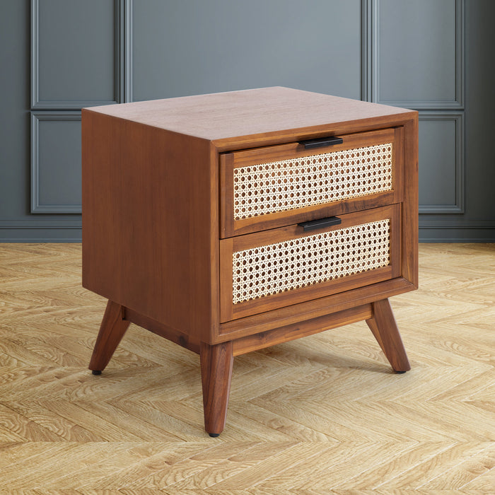 Rattan Double Drawer Bedside Table
